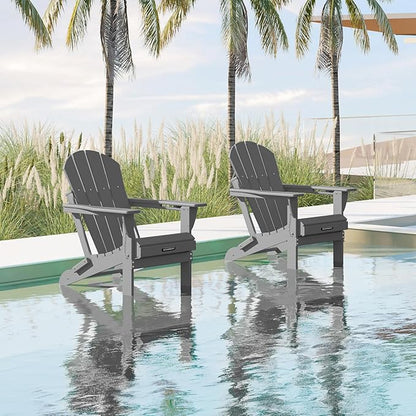 MUCHENGHY Folding Adirondack Chairs HDPE Weather Resistant 4 Pack, Patio Firepit Chairs, Sturdy Outside Chairs, Lawn Chairs, 15min Assembly 380lb Grey
