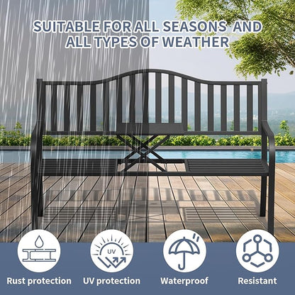 SHGJ&SOFT Outdoor Bench, Garden Bench,Outdoor Metal Frame Patio Park Bench with a Small Table,for Porch, Lawn,Garden,Yard (BK-04)