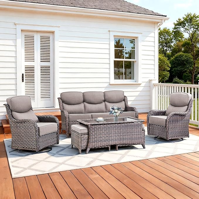 Luxury High Back Patio Furniture Set with 6-Inch Thick Cushions, 6-Pieces Outdoor Furniture with Swivel Chairs - Photo 8