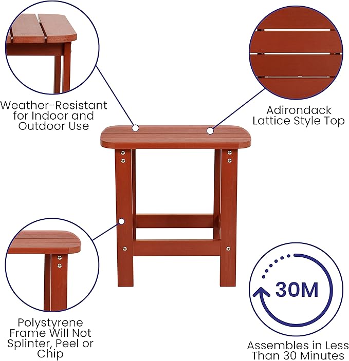 Flash Furniture Charlestown Tiered Commercial Poly Resin Adirondack Side Table - Red - All-Weather - Indoor/Outdoor