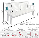Amish Casual Heavy Duty Pressure Treated 5 Foot Outdoor Garden Bench with Cup Holders - Amish Crafted Roll Back Design - Photo 2