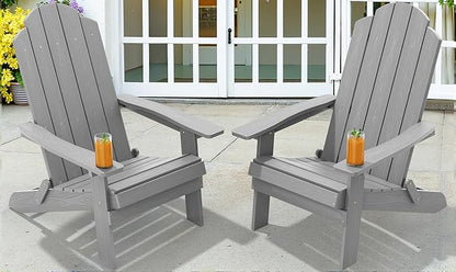 MXIMU Folding Adirondack Chair for Outdoor: Easy Assembly and Comfortable HIPS All-Weather Adirondack Chairs Set of 2 - Wooden Textured Patio Chair for Lawn Garden Deck Backyard Fire Pit