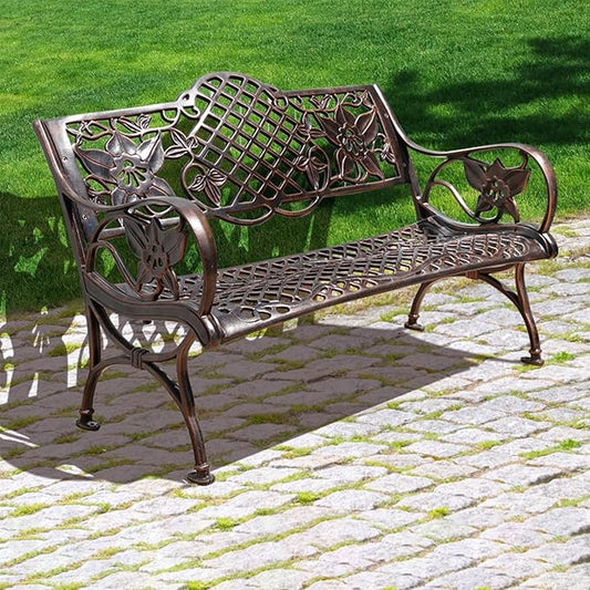 Outdoor Bench Chair Cast Aluminum Garden Bench Patio Bench All-Weather Park Bench for Backyard Porch Lawn (117cm Roman Park Bench)