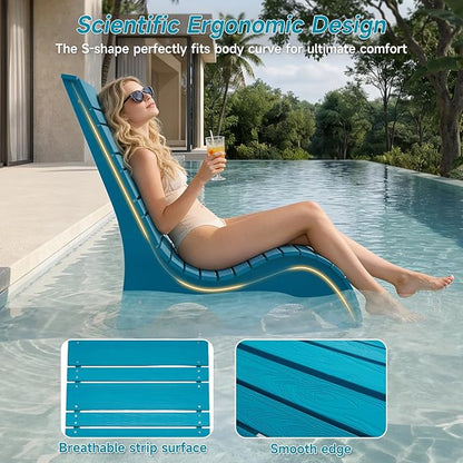 Pool Lounge Chairs Set of 2 for Baja Shelf, Ergonomic S-Contour Pool Lounger for Ultimate Comfort, HDPS Non-Absorbent Material Pool Chairs with Unique M-Shape Base Anti-Float for Patio, Blue