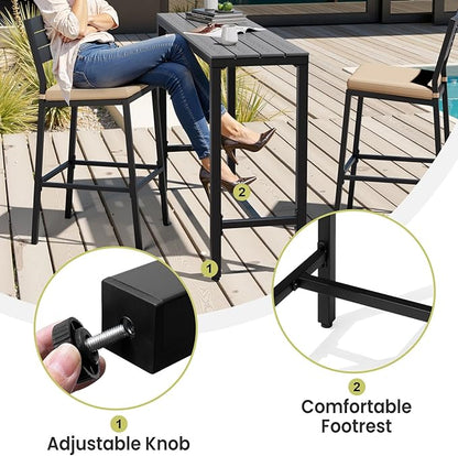 Crestlive Products Outdoor Bar Table, 55'' Rectangle Patio Counter Height Table High Pub Table with Waterproof Top and Sturdy Metal Frame for Balcony, Bistro, Garden, Backyard, Hot Tub (Gray)
