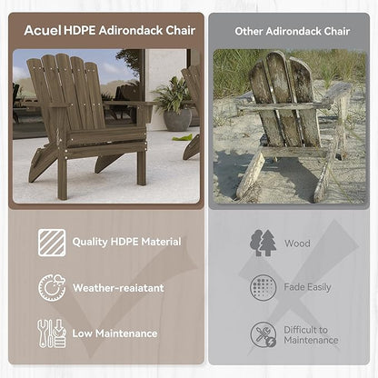 Folding HDPE Adirondack Chair, Weather-Resistant Patio Chair with Wide Armrests & High Backrest, Fire Pit Chair for Garden, Backyard, Porch