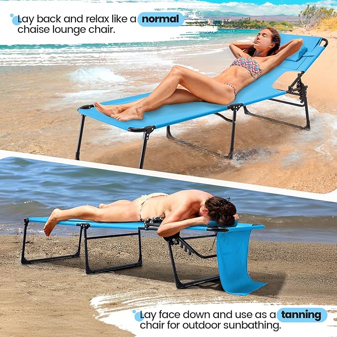 KING BIRD Tanning Chair with Face Hole, 5-Position Folding Outdoor Beach Lounge Chair for Sunbathing - Photo 4