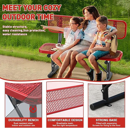 Ceridwen Outdoor Benches Heavy Duty Steel Frame Park Bench with Backrest Bench,Park Bench Steel Mesh Outdoor Bench for Garden,Weatherproof Outdoor Bench for Garden (Red, 4FT)
