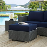 Modway Sojourn Wicker Rattan Outdoor Patio Sunbrella Fabric Ottoman in Canvas Navy - Photo 5