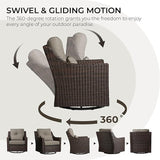 CHITA 5 Pieces Swivel Wicker Patio Furniture Set, Outdoor Conversation Set with 2 Pieces Rattan Rocking Swivel Chairs - Photo 3
