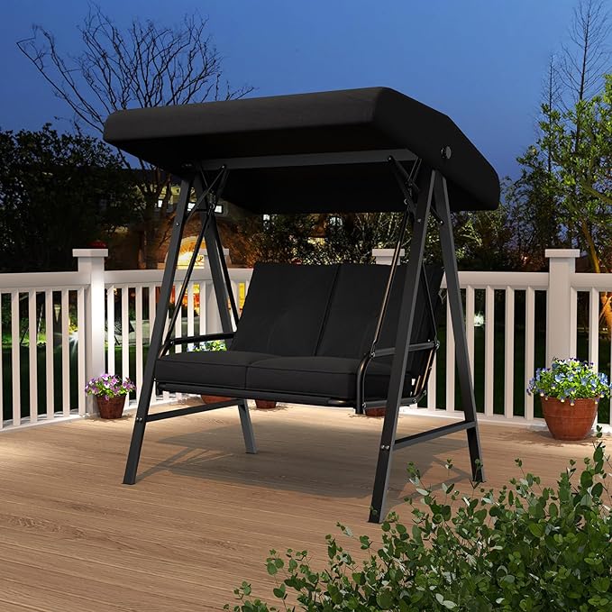 AECOJOY 2-Seat Outdoor Patio Swing Chair with Adjustable Canopy, Porch Swings Chairs for Adult - Photo 9