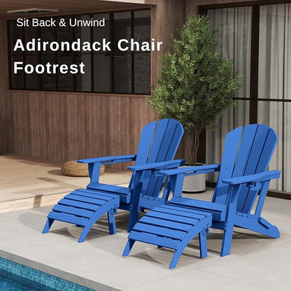 Folding Adirondack Ottoman Footrest, HDPE Plastic Outdoor Footstool No Assembly Required, All-Weather Foldable Ottoman for Adirondack Chair, Patio, Lawn, Garden, Deck, Poolside, Fire Pit, Blue