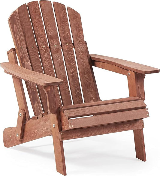Oversize Wooden Outdoor Folding Adirondack Chair with Pre-Assembled BackRest & SeatBoard, Wood Patio Chair for Garden Backyard Porch Pool Deck Firepit-106