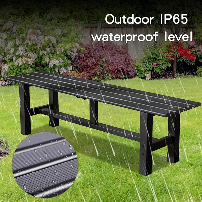 TECSPACE 59 Inches Aluminum Outdoor Weatherproof Bench Backless, 330 LBS Bearing Capacity Garden Porch Bench, Black
