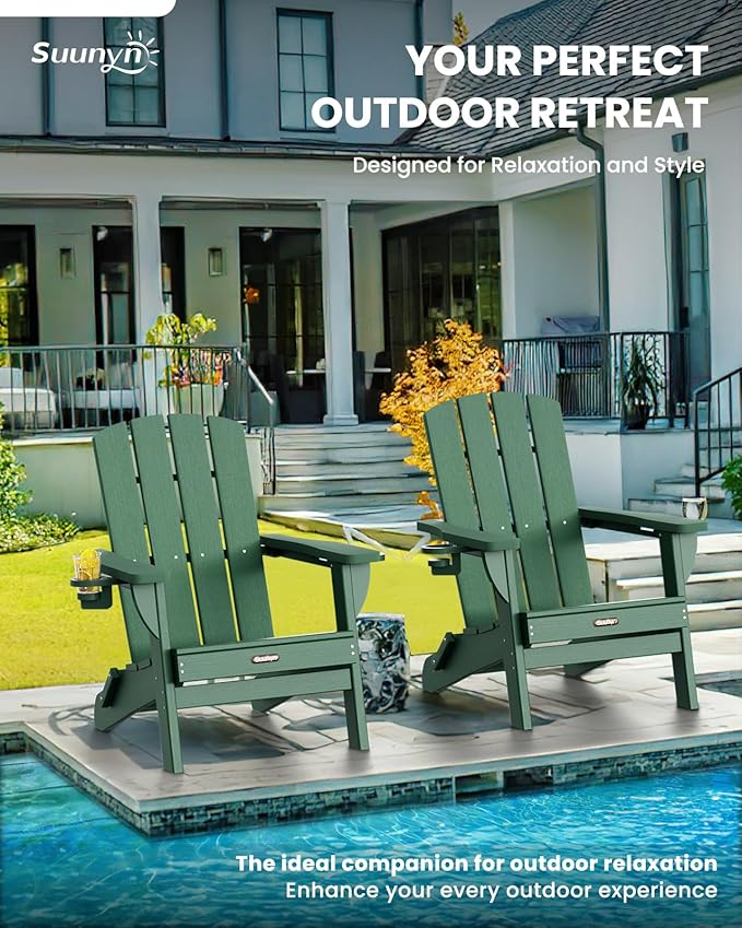 Folding Adirondack Chair 6 Pack, HDPE All-Weather Fire Pit Chairs, Plastic Adirondack Chairs with 2 Cup Holder - Photo 3