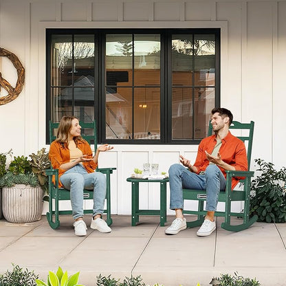 nalone Outdoor Rocking Chairs Set of 2, Oversized Porch Rocker Chair for Adult, All-Weather Resistant Patio Rocking Chair for Garden Lawn(Green)