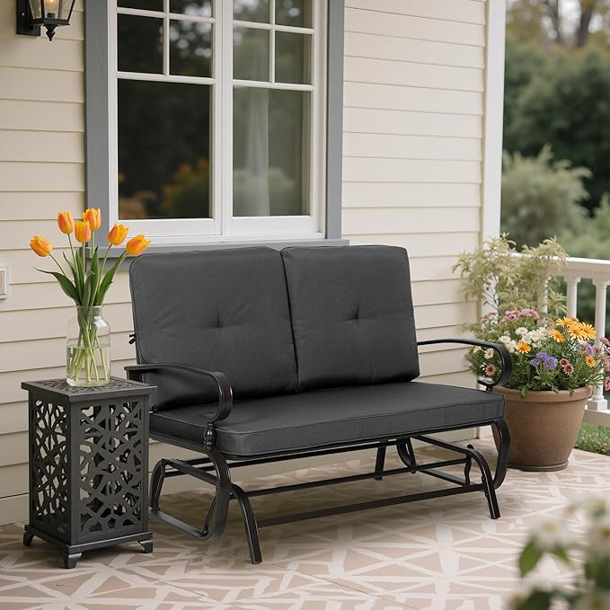 Outdoor Bench Patio Swing Glider Loveseat 2 Seats Rocking Chair - Photo 5