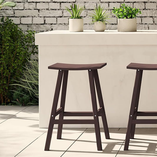 WestinTrends Malibu 29 Inch Outdoor Bar Stools, All Weather Resistant Poly Lumber Adirondack Bar Height Stools, Dark Brown