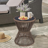 LEWIS&WAYNE Small Outdoor Side Table Patio 20’’ H Woven Rope Hourglass End Table with Glass Top Round Coffee Table for - Photo 6