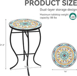 Side Table Outdoor, Mosaic Patio Table Plant Stand, 22" H Iron Coffee End Table - Photo 2