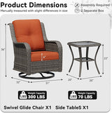 2 Pieces Outdoor Swivel Rocker Patio Chairs Set - Outdoor Wicker Patio Furniture Sets with 1 Side Table - Photo 2