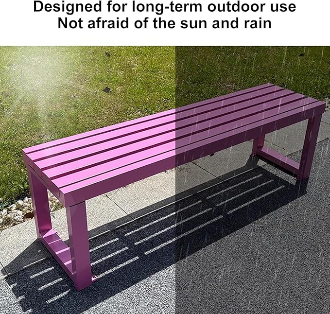 Backless Outdoor Garden Bench, Park Bench with Slatted Seat, All Weather Outdoor Benches, 2-3 Person Seat Front Porch Benches Outdoor, Metal Frame, 880 Lbs Capacity, for Garden, Park(White,120cm/47in)