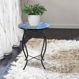 12 Inch Round Peacocks Glass Side Table, Patio Small Table, Outdoor Side Table, Outdoor Bar Table - Photo 7