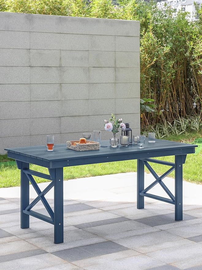 HDPE Outdoor Dining Table, 66.9” Rectangle Patio Dining Table for 6 - Photo 9