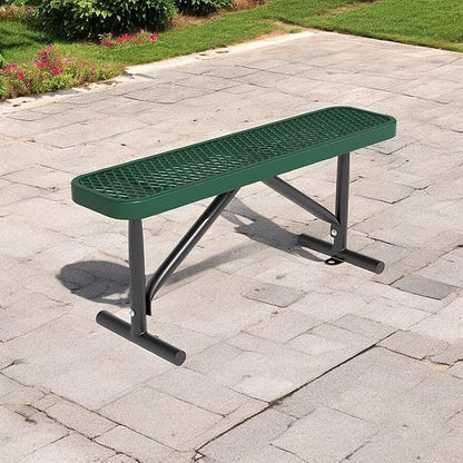4ft Outdoor Metal Park Bench, 48" Backless Heavy-Duty Commercial Green Garden Bench with Expanded Steel Mesh Seat, Weatherproof Park Patio Dining Table Bench for Backyard Lawn School Porch Deck
