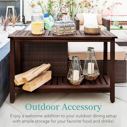 Best Choice Products 48in 2-Shelf Eucalyptus Wooden Console Table Indoor Outdoor Multifunctional Buffet Bar Storage Organizer w/Foot Sliders - Espresso