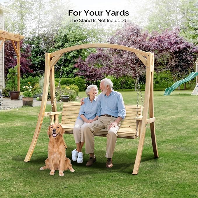 VINGLI 5FT Porch Swing Frame, 1000LBS Heavy Duty A-Frame Wooden Porch Swing Stand with Curved Arc Top - Photo 8