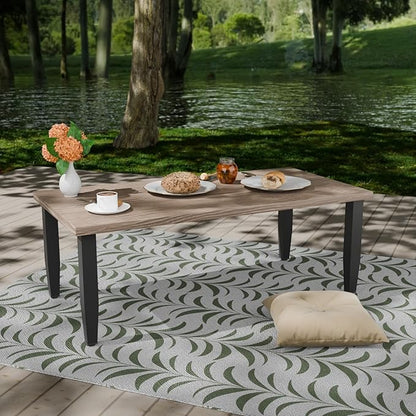 COOS BAY Modern Outdoor Table, Patio Coffee Table with Wood Grain Top, Metal Weather-Resistant Table for Deck, Porch, Balcony, Garden, 47.2" x 23.6" x 16.5", Brown
