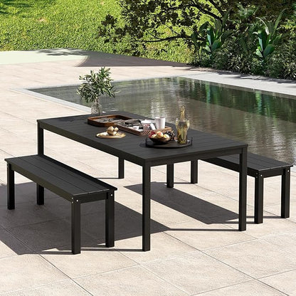 Giantex 55" HDPE Outdoor Bench, 2-3 People Weatherproof Backless Patio Garden Bench with 750 Lbs Capacity, Fade Resistant Outside Seating Furniture, Loveseat for Porch, Yard, Park (1,Black)