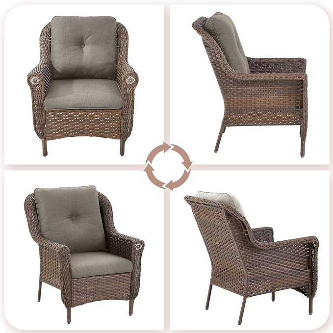 Patio Wicker Chairs Outdoor Furniture Chair - Set of 2 Outside All Weather Lawn Dining Brown Rattan Armchair with High - Photo 5