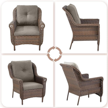 Patio Wicker Chairs Outdoor Furniture Chair - Set of 4 Outside All Weather Lawn Dining Brown Rattan Armchair with High Back&Deep Seating for Deck Porch Balcony Backyard Garden - Grey