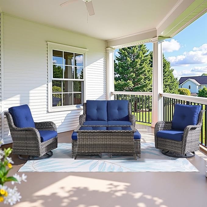 Belord 6 Piece Wicker Patio Furniture Set, Outdoor Swivel Rocker Chairs Set of 2 with Ottomans and Loveseat - Photo 1