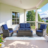 Belord 6 Piece Wicker Patio Furniture Set, Outdoor Swivel Rocker Chairs Set of 2 with Ottomans and Loveseat - Photo 1