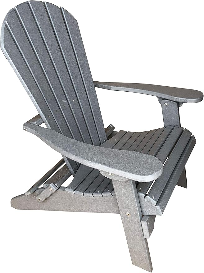 Phat Tommy Foldable Adirondack Chair - Poly Adirondack Chair Folding - HDPE, Heavy Duty, Recycled Plastic - All Weather Outdoor Furniture for Your Deck, Front Porch, or Patio, Grey