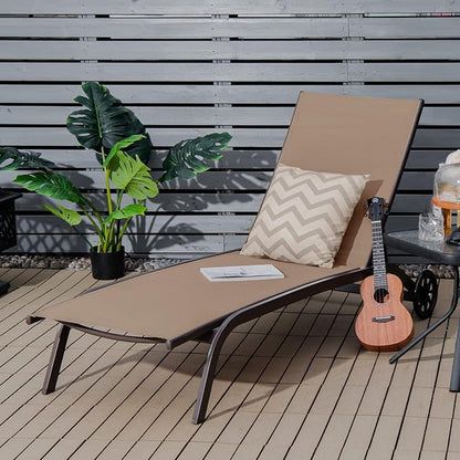Giantex Patio Lounge Chairs for Pool Area, Outdoor Chaise Lounger with 6 Adjustable Position Smooth Wheels and Quick-Drying Fabric, Lawn Recliner for Backyard, Garden Sunbathing Chair (1, Brown)