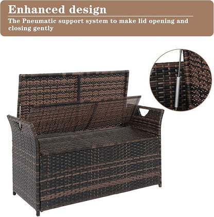 Outvita 40 Gallon Outdoor Storage Box, Patio Rattan Storage Bench with Cushion for Backyard, Balcony, Poolside, Garden, Brown