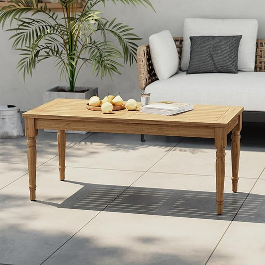 Christopher Knight Home Lama Rectangular Outdoor Coffee Table, Slat Panel Side Table, Acacia Wood Side Desk for Backyard Balcony Garden, Weather Resistant Lightweight Patio Tea Table, Natural