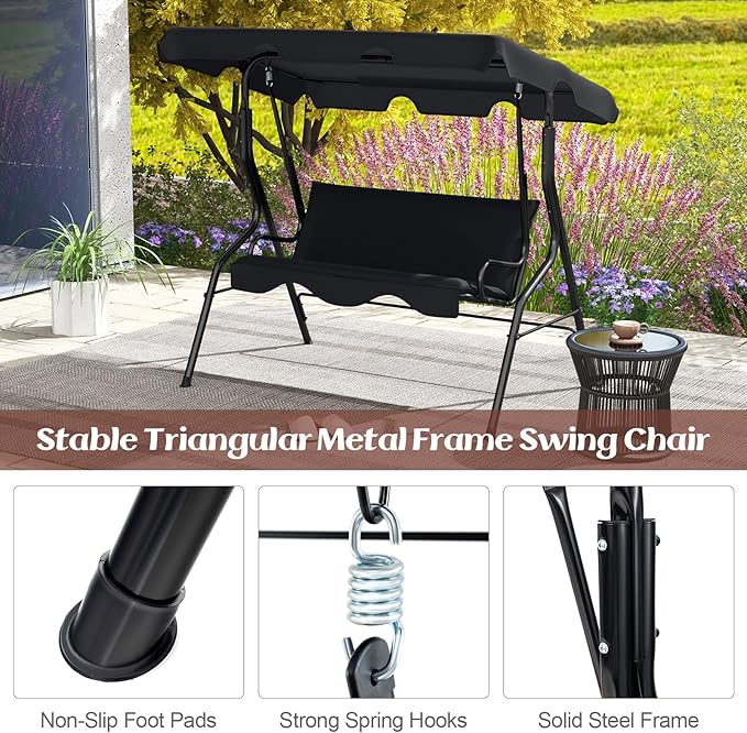 Tangkula 3 Person Porch Swing, Patio Swing with Removable Cushion & Powder-Coated Steel Frame - Photo 7
