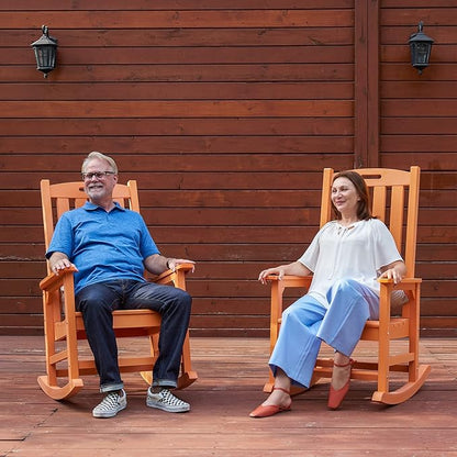 Psilvam Oversized Outdoor Rocking Chair, with 21" Wide Seat and 32" Tall Backrest, Pre-Assembled with Most Components for Effortless Installation (Orange)