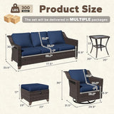 6 Pieces Patio Conversation Furniture Set - 1 Sofa, 2 Swivel Chairs, 2 Ottomans, 1 Side Table - Photo 2
