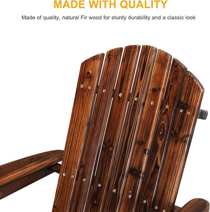 Outvita Folding Adirondack Chair Set of 2, 350LBS Solid Wood Garden Chair Weather Resistant, Outdoor Wooden Accent Furniture Fire Pit Lounge Chairs for Garden, Yard, Patio, Lawn, Carbonized