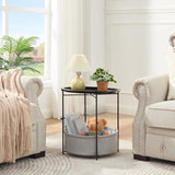 VECELO Round Side/End Table with Fabric Storage Basket，Metal Anti-Rust and Waterproof Small Bedside Nightstand with - Photo 4