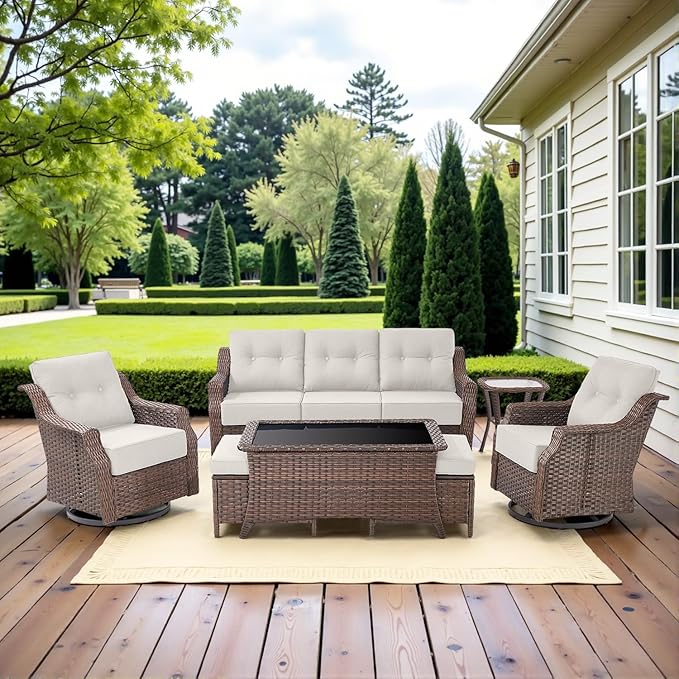 Belord 7 Piece Patio Furniture Set - High Back Swivel Rocker Glider Outdoor Chairs with 3-Seat Sofa and Ottoman - Photo 1