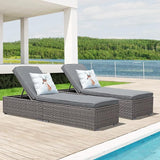JOIVI Outdoor Chaise Lounge Chairs, 2 Pieces Gray Wicker Patio Lounge Chair Set of 2 with 5-Position Adjustable Backrest - Photo 6