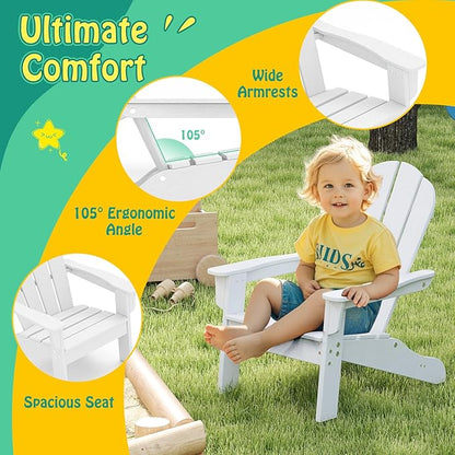 Giantex HDPE Kids Adirondack Chair - All-Weather Lawn Toddler Chair with Ergonomic Design, Children’s Outdoor Chair for Toddlers Ages 3-8, Kid’s Patio Furniture for Deck, Garden (1, White)