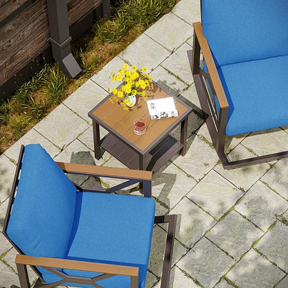 Rocking Bistro Set, 3-Piece Patio Conversation Set, Galvanized Frame Patio Rocking Chairs Set of 2 with Coffee Table and Thickened All-Weather Cushion (Blue)